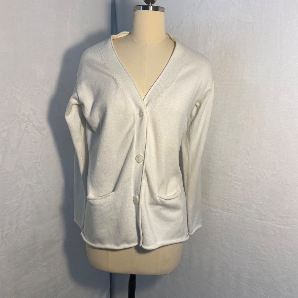 Eddie‎ Bauer Vintage Womens L Sweater Off White Cardigan Pockets Sporty **See**